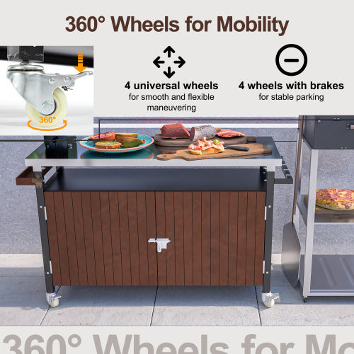 Outdoor Barbecue Cart With Stainless Steel Tabletop