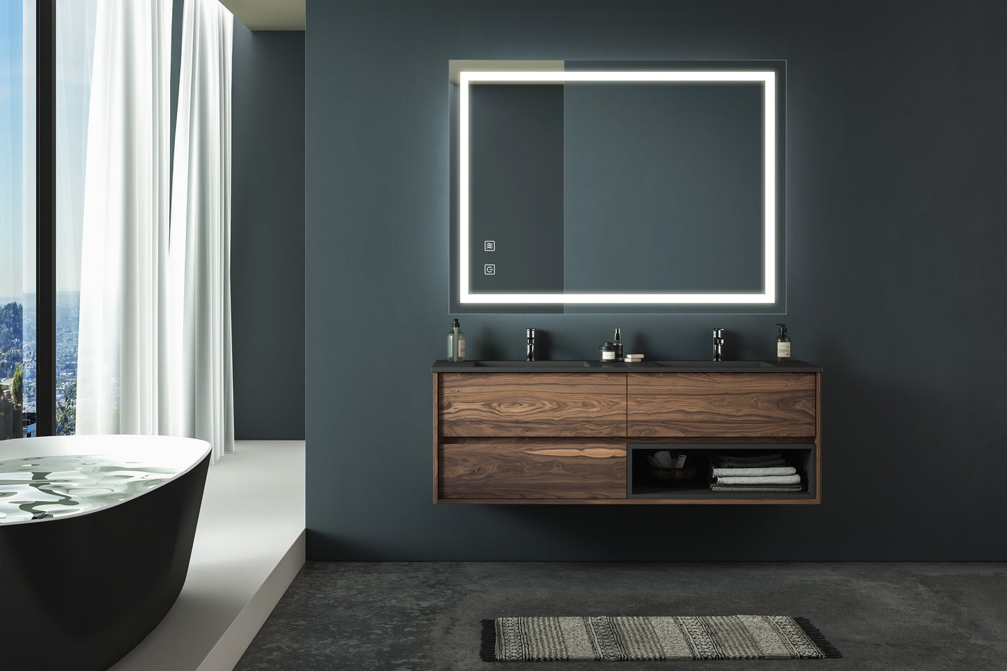 32x24 Inch Bathroom LED Premium Vanity Mirror With Focusing Back Panel, High Lumens, Dimmable Touch, Unavailable Platforms-Welfel