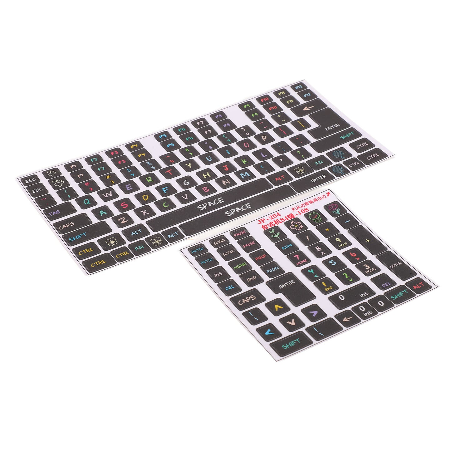 2 Pcs Keyboard Stickers PVC Decorative General Desktop Computer Keycaps Stickers for 84 To 108 Keys Keyboard