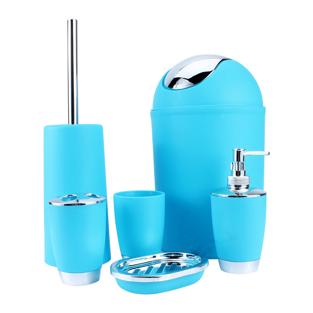 6Pcs Bathroom Accessory Set Bin Soap Dish Dispenser Tumbler Toothbrush Holder