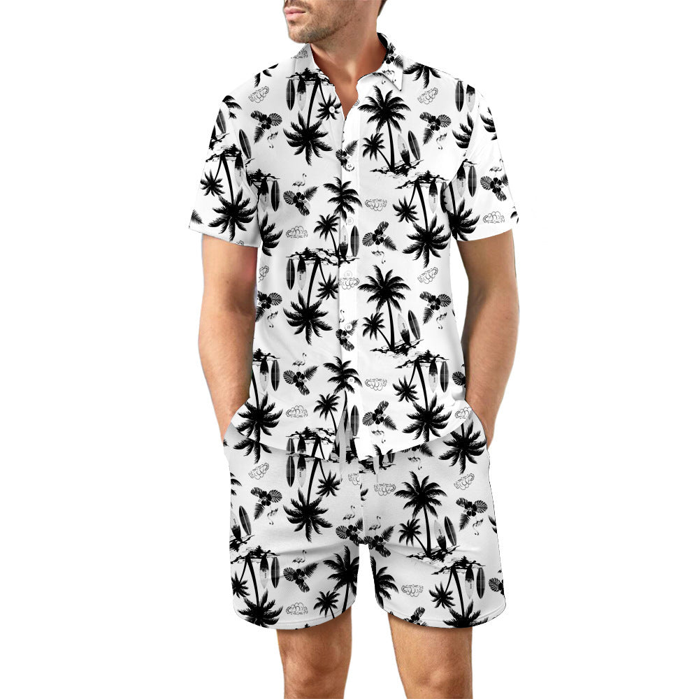 Men's 2Pcs Printed Beach Shirt Summer Suit