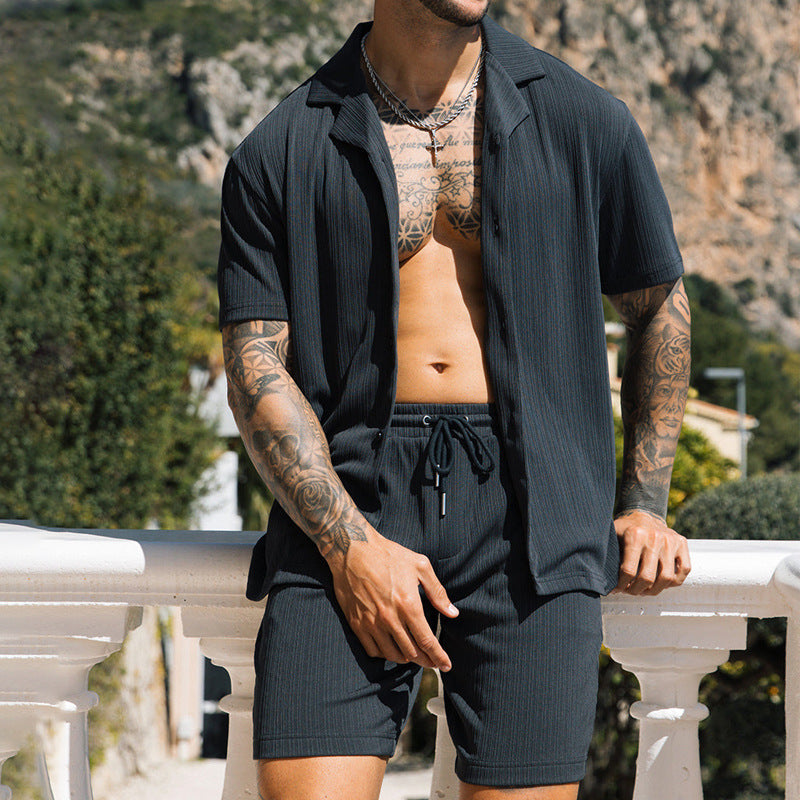 Men's Solid Color Casual Lapel Shorts Suit