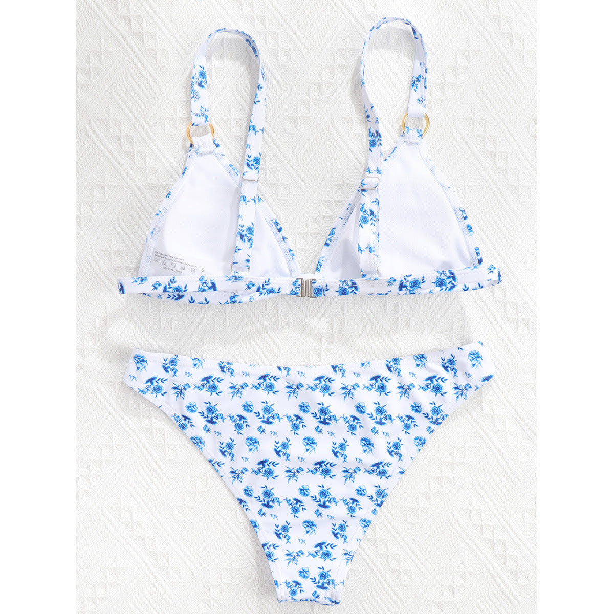 Women's Sexy Blue Floral Print 2 Piece Swimsuit With Ring Clips