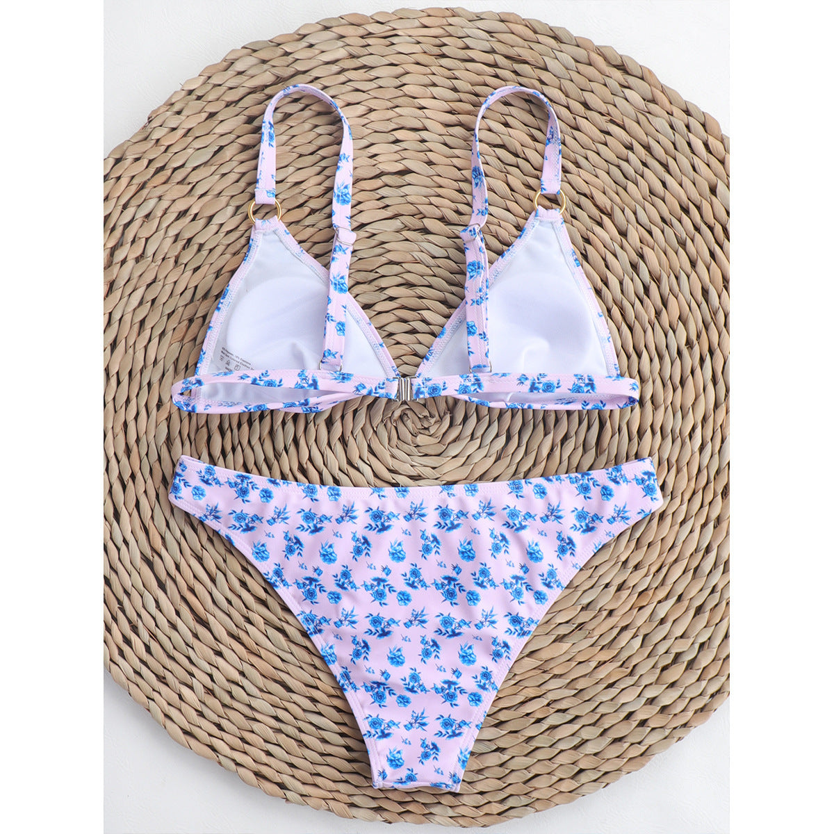 Women's Sexy Blue Floral Print 2 Piece Swimsuit With Ring Clips