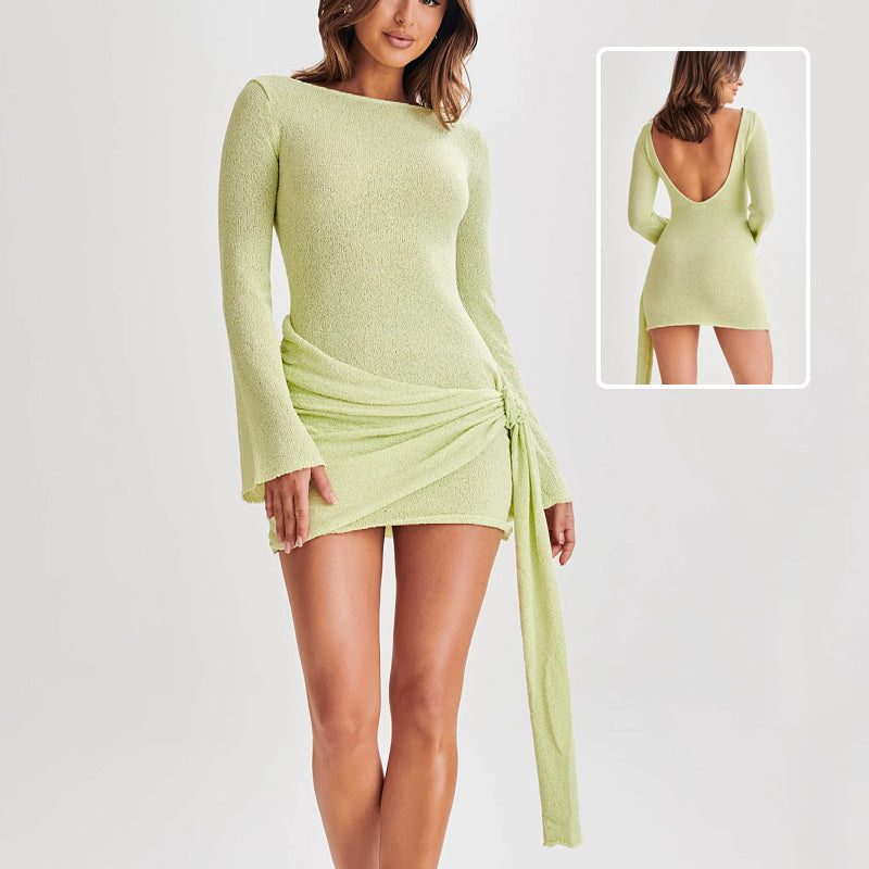 Fashion Long-sleeved Y2K Sexy Hip-hugging V-shaped Backless Dress