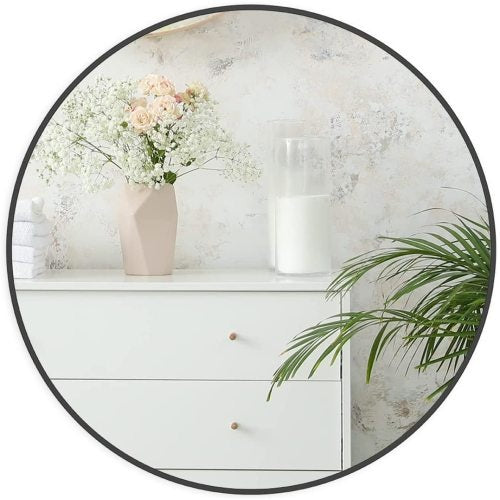 Black  24 Inches Metal Round Bathroom Mirror