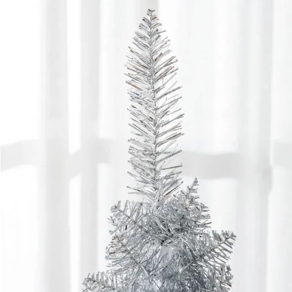 HOMCOM 5' Artificial Pencil Christmas Tree, Slim Xmas Tree With 294 Realistic Branch Tips And Plastic Stand, Silver