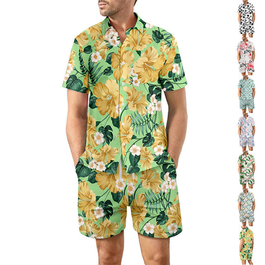 Men's 2Pcs Printed Beach Shirt Summer Suit