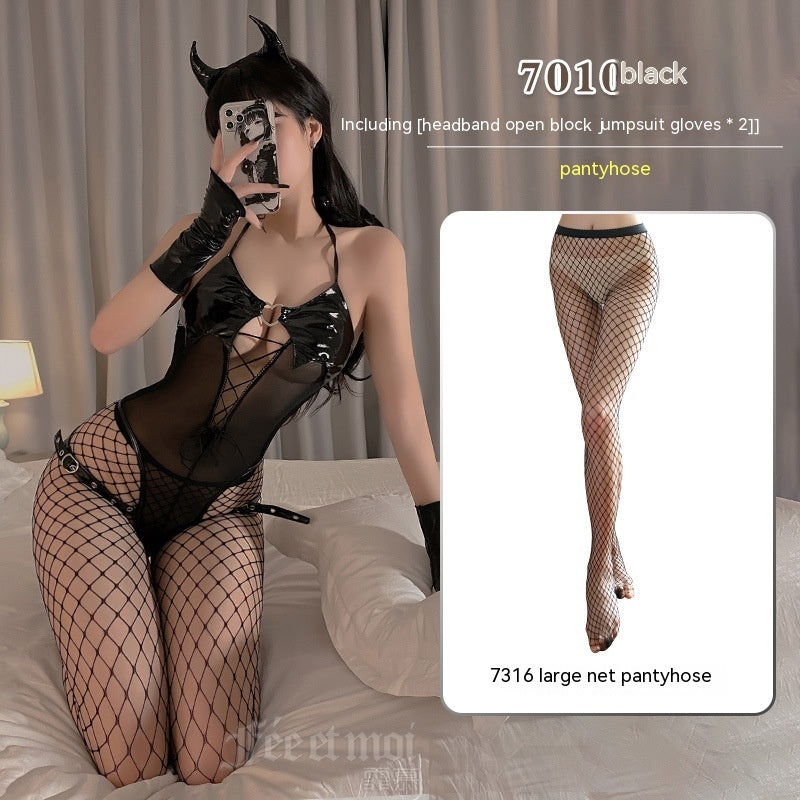 Women's Little Devil See-through Leather Lingerie