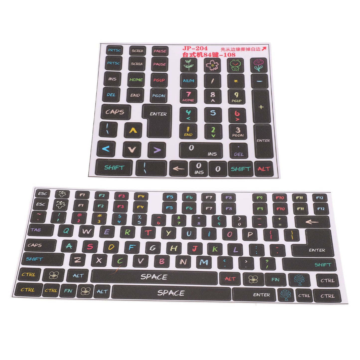 2 Pcs Keyboard Stickers PVC Decorative General Desktop Computer Keycaps Stickers for 84 To 108 Keys Keyboard