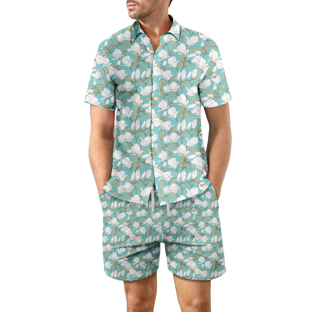 Men's 2Pcs Printed Beach Shirt Summer Suit