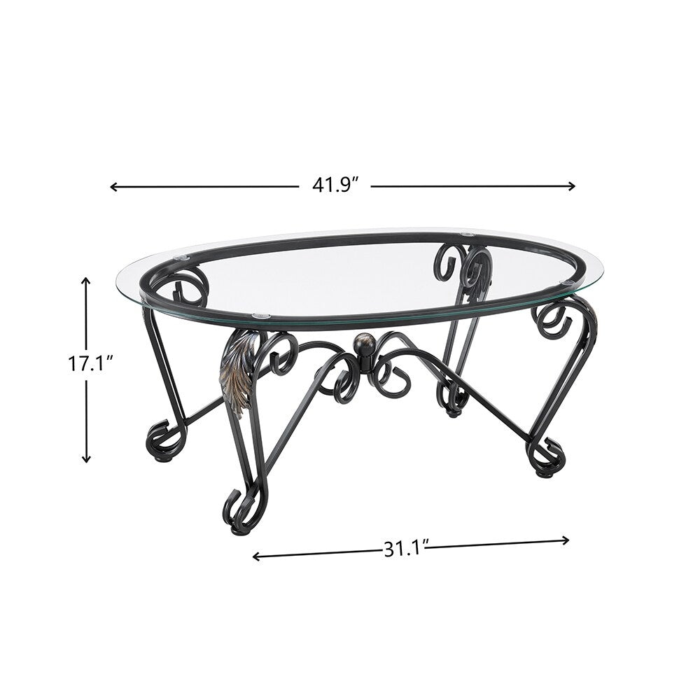 Tempered Glass Coffee Table Set Of 3,with 1 Oval Coffee Table 2 Round End Side Table,for Living Room