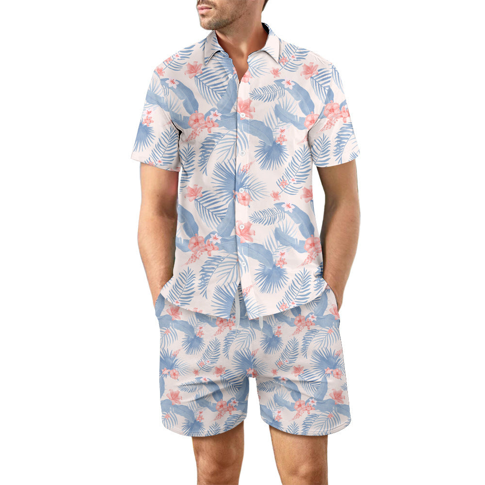 Men's 2Pcs Printed Beach Shirt Summer Suit