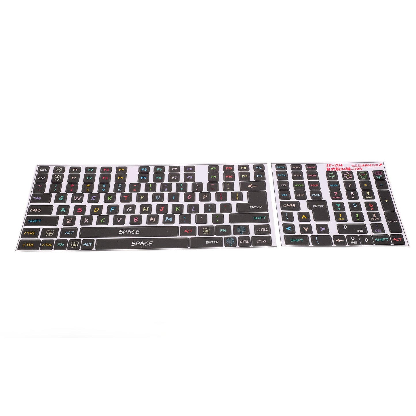 2 Pcs Keyboard Stickers PVC Decorative General Desktop Computer Keycaps Stickers for 84 To 108 Keys Keyboard