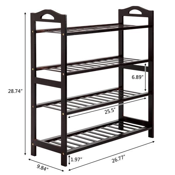 12 Strips Four Layer Shoe Rack Coffee Color