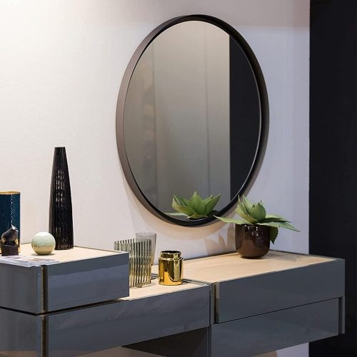 Black  24 Inches Metal Round Bathroom Mirror