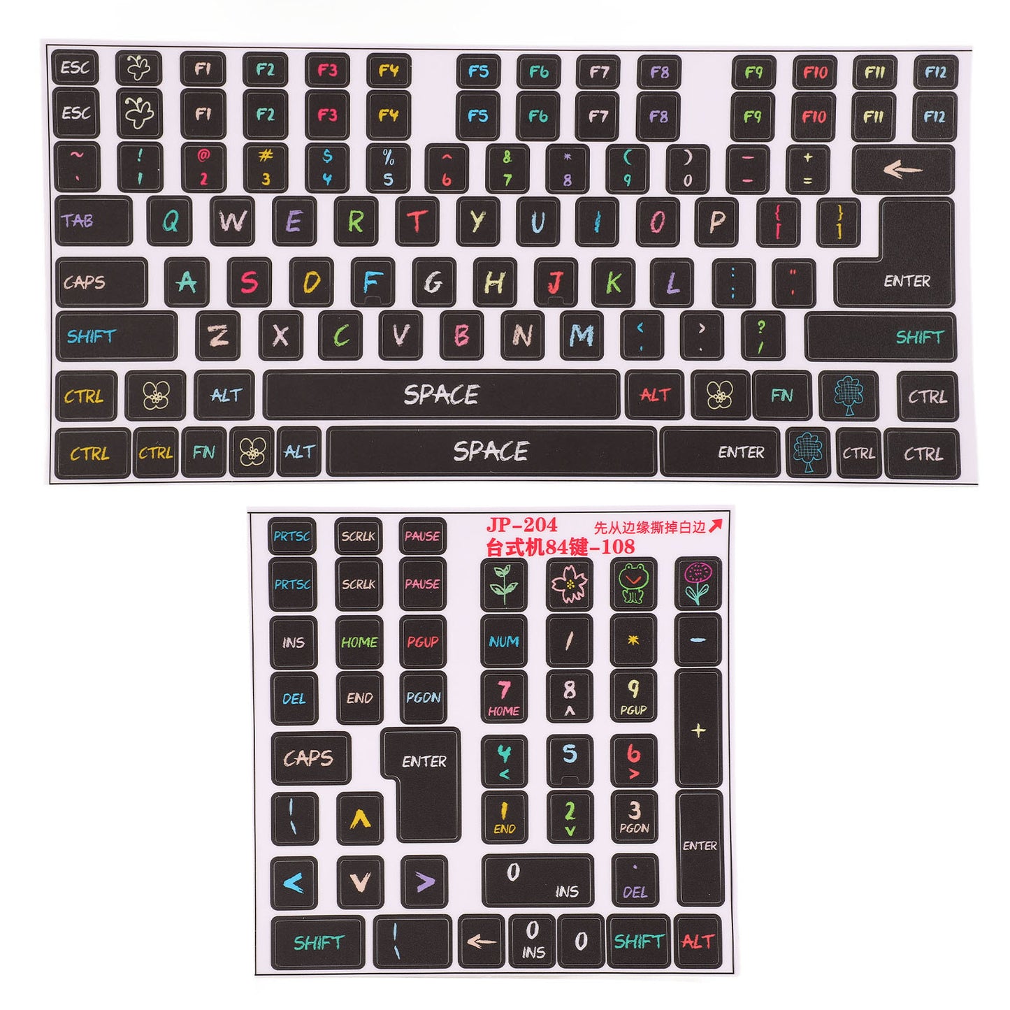 2 Pcs Keyboard Stickers PVC Decorative General Desktop Computer Keycaps Stickers for 84 To 108 Keys Keyboard