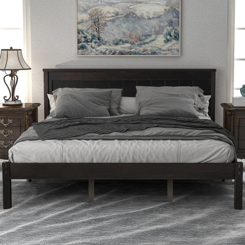 Platform Bed Frame With Headboard, Wood Slat Support, No Box Spring Needed, Queen,Espresso