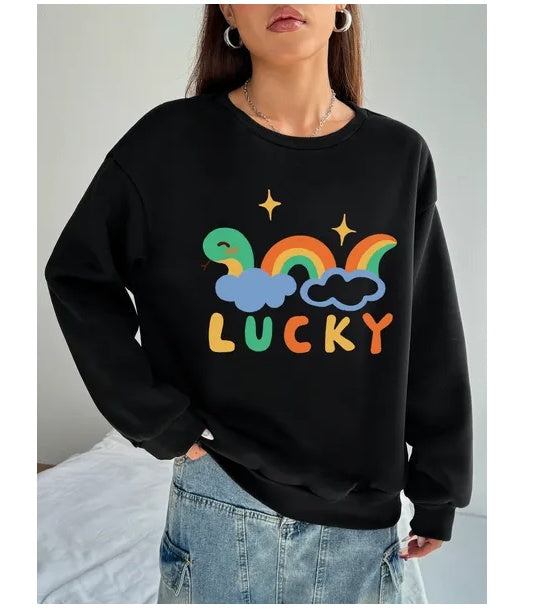 Women Basic Casual Pullover Spring Autumn Long Sleeve Rainbow Snake Printed Round Neck