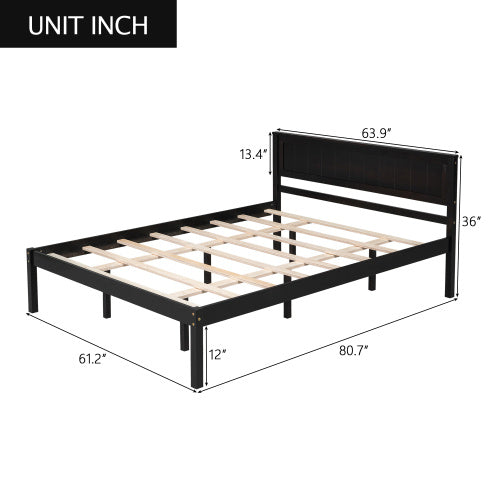 Platform Bed Frame With Headboard, Wood Slat Support, No Box Spring Needed, Queen,Espresso