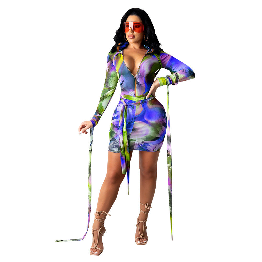 Women's Mesh Printed Dress